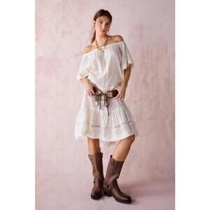 Urban Outfitters Lorelai Sheer Lace Off-The-Shoulder Midi Dress Ivory SMALL NWT